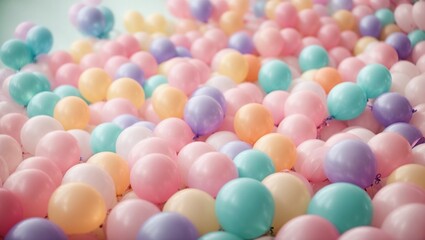 Fototapeta na wymiar Celebrate Joy: A Sea of Pastel Helium Balloons