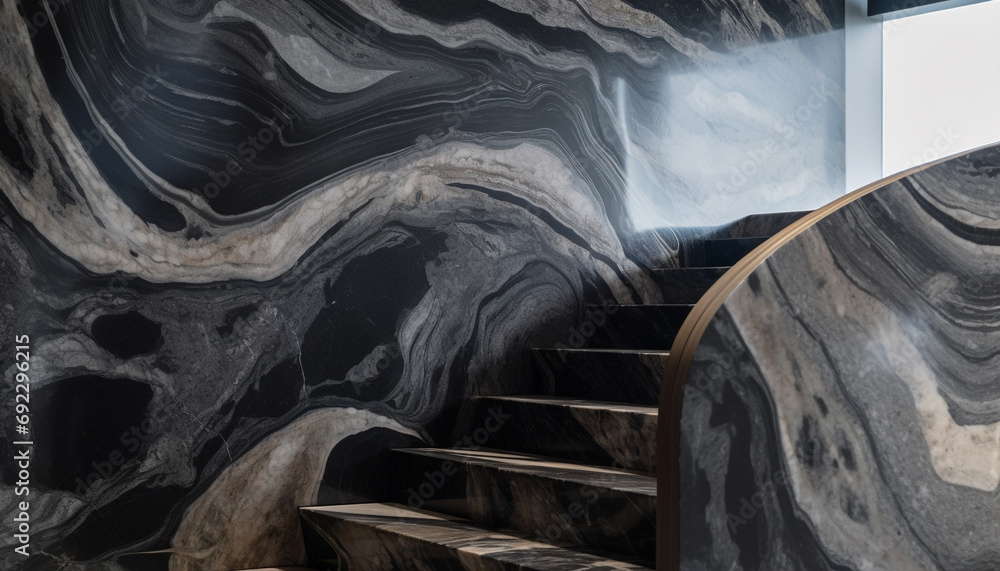 Poster marble staircase design with modern curve, marbled effect backdrop generated by ai