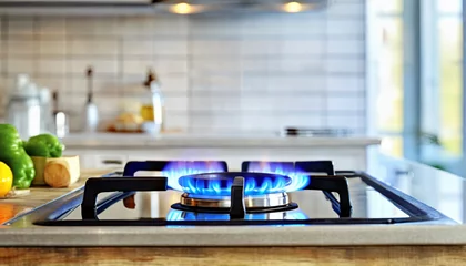 Foto op Plexiglas gas stove with flame in modern kitchen © Mariusz Blach