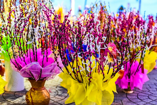 Colorful willow branches as decor for a spring or easter day