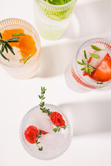 Infused waters with different flavors, summer refreshing drinks