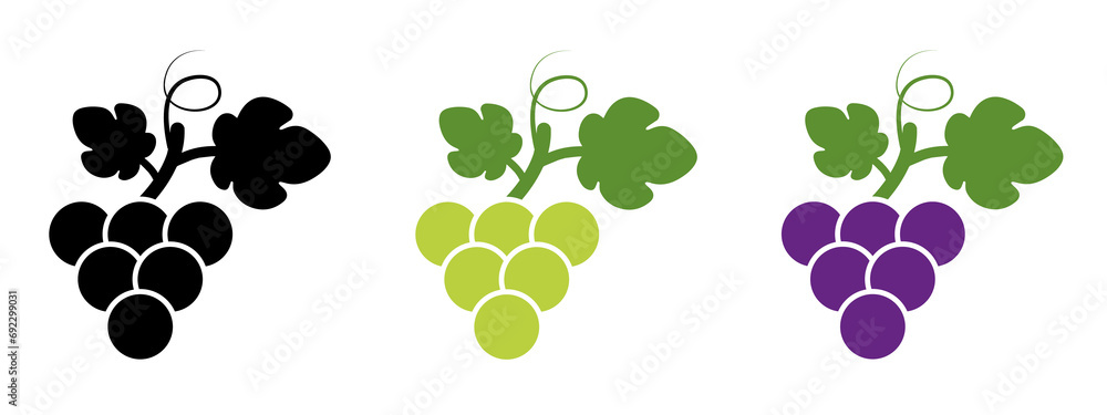 Poster grape icon. grape icon set. grape icon food fruits. different wine grapes. bunch of grapes in simple