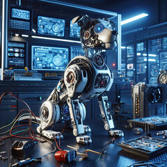 Fototapeta premium robotic dog being made or repaired in a high tech lab