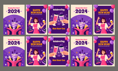 happy new year 2024 celebrate social media template vector design