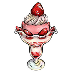 Delicious Ice Cream Sundae Painting, Watercolor illustration of ice cream,Parfait illustration.