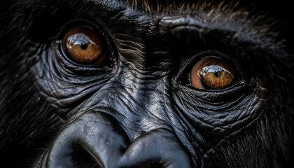 Primate portrait Endangered monkey staring at camera in African rainforest generated by AI - obrazy, fototapety, plakaty