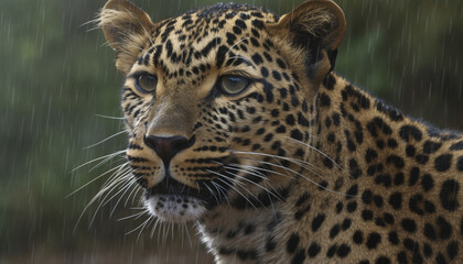Jaguar staring, majestic beauty in nature, wild and endangered generated by AI