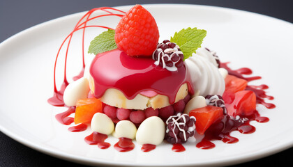 Freshness and sweetness on a gourmet dessert plate generated by AI