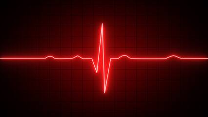 Glowing red neon heartbeat pulse rate line. Health and Medical concept. EKG Pulse Wave, cardiogram and rhythm - obrazy, fototapety, plakaty