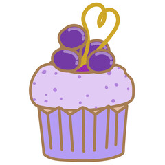 Blueberry Cupcake - Simple Illustration/Vector, Transparent Background