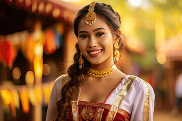A beautiful young woman in Burmese national costume