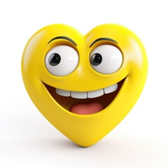 Fototapeta premium Yellow heart emoji with smiley face on white background