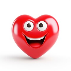 Cartoon smiling red heart emoji isolated on white background