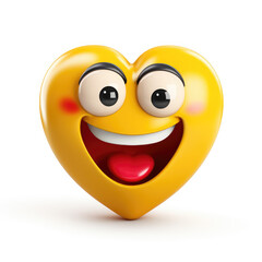 Yellow heart emoji with smiley face on white background