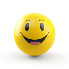 Fototapeta premium Yellow emoji with smiley face on white background