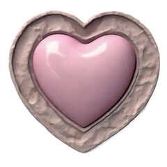 A cracked pink heart in stone on a white isolated background