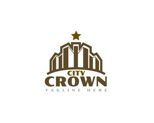 building city factory crown premium logo icon symbol design template illustration inspiration