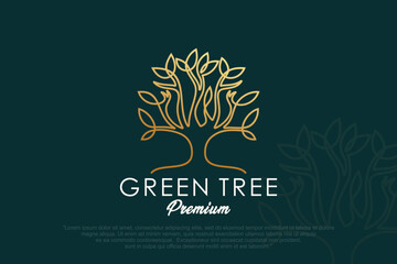 Tree vector icon logo design . Nature tree with thin lines . Vector illustration