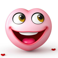 Fototapeta premium Lovely pink heart emoji with eyes and mouth isolated white background