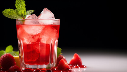Refreshing summer cocktail with mint leaf and raspberry generated by AI
