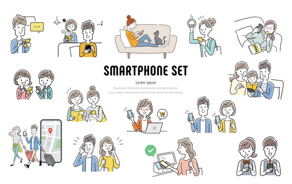 ベクターイラスト素材：スマートフォンを使う人物セット
