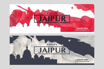 Jaipur city banner pack with abstract shapes of skyline, cityscape, landmark. India, Rajasthan vector horizontal illustration layout set for brochure, website, page, presentation, header, footer