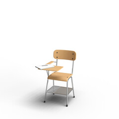 テーブル付き椅子　セミナー椅子　Office Training Chair　Student Chair with Writing Pad 影付き 透過影 半透明影 透過PNG 3D CG Rendered Images
