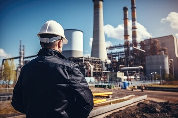 Engineer in uniform and helmet at small power plants