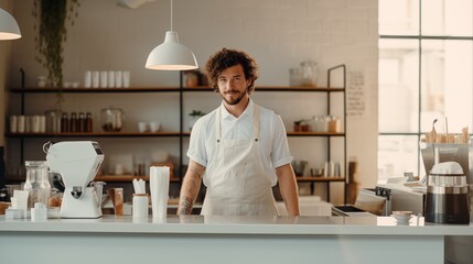 barista in minimal coffee shop