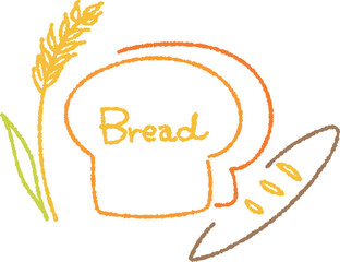 手描きでやさしいタッチのパンと小麦のイラスト