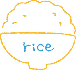 手描きでやさしいタッチのご飯のアイコン（線画）