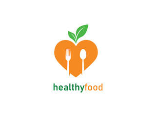 healthy food logo design with spoon and leaf elements and heart icon