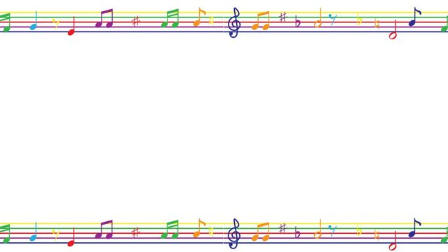 虹色五線譜の音符の飾り枠のアニメーション（背景透過）