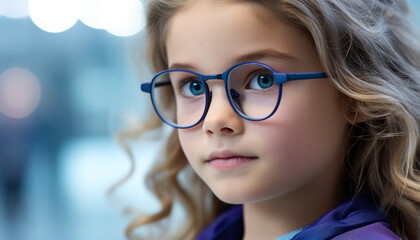 Cute girl with blond hair smiling at camera generated by AI