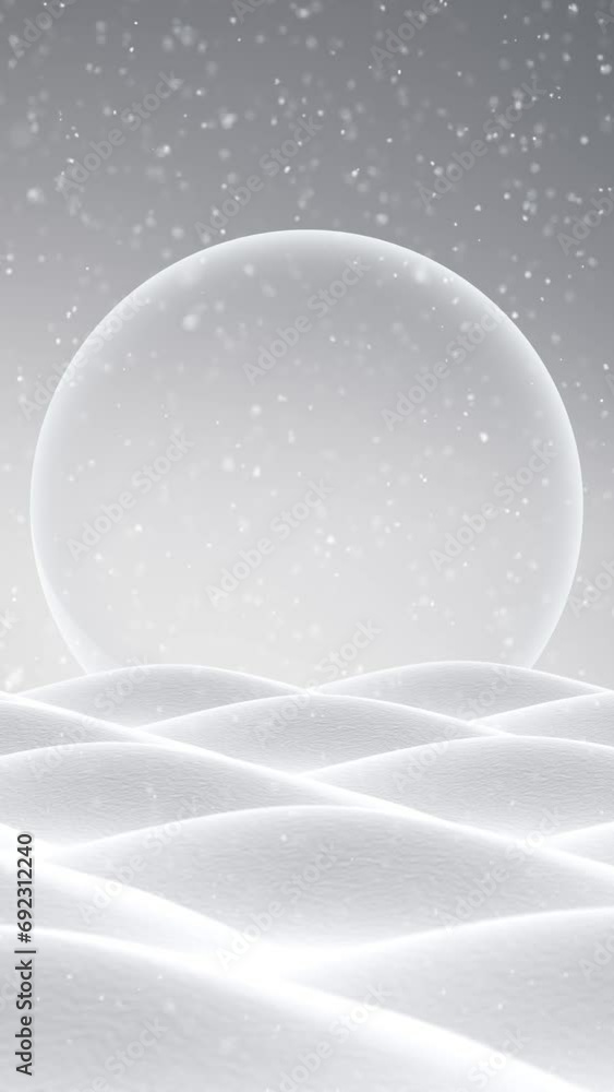 Poster snow winter scene with copy space glass sphere loop vertical background.