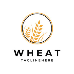 Agriculture wheat emblem logo vector icon template design illustration