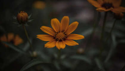 Yellow daisy blossom in vibrant meadow, surrounded by green foliage generated by AI