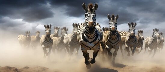 Burchell's zebras migrating for food. - obrazy, fototapety, plakaty