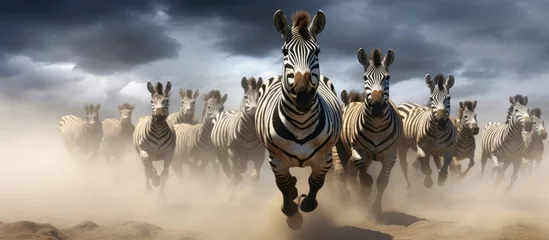 Foto op Canvas Burchell's zebras migrating for food. © AkuAku
