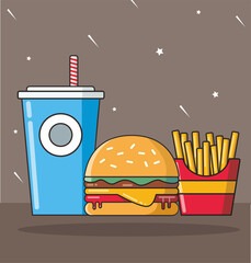 Vector fast food collection burger, french fries and drink