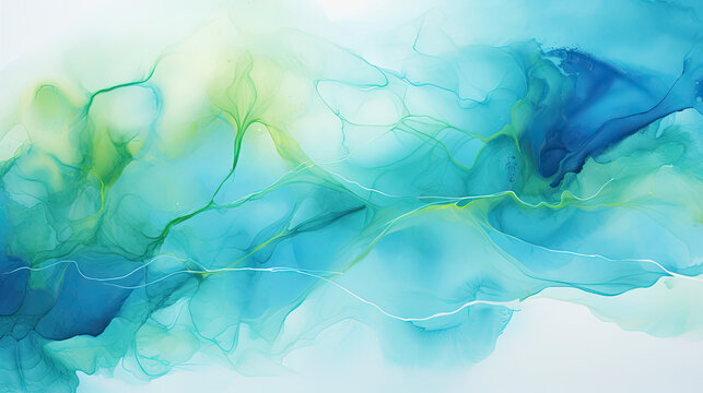 blue green  watercolor painting,a watercolor painting of green and blue nature