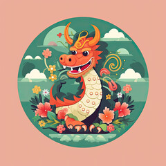 cute chinese dragon,A vibrant dragon illustration with a prominent blue eye, perfect for children's book covers, fantasy-themed designs, gaming artwork, and magical product packaging. 