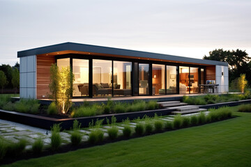 The minimalist modular home exterior design of modern architecture - obrazy, fototapety, plakaty