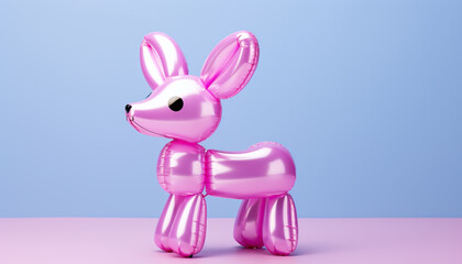 Cute pink rabbit toy celebrates with balloons generated by AI