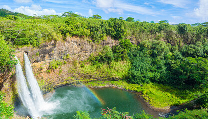 The Wailua River Cascading Over Wailua Falls, Lihue, Kauai, Hawaii, USA