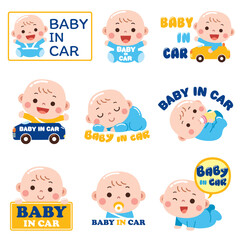 Baby in car sticker sign symbol, Cute baby