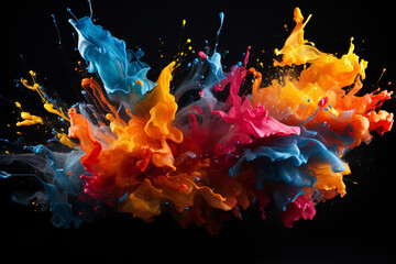 Colorful Paint Explosion on Black Background - obrazy, fototapety, plakaty