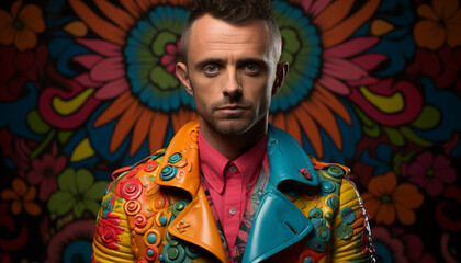 Fototapeta premium Confident man in traditional clothing smiles for camera generated by AI