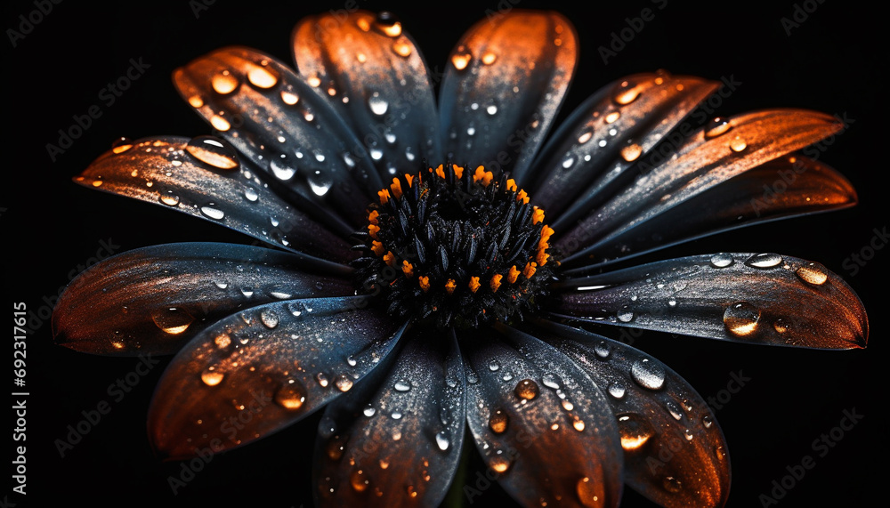 Canvas Prints vibrant chamomile blossom shines in wet meadow on black background generated by ai