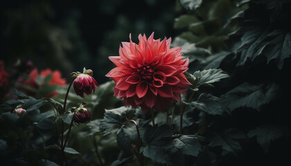 Vibrant bouquet of multi colored daisies and dahlias in formal garden generated by AI